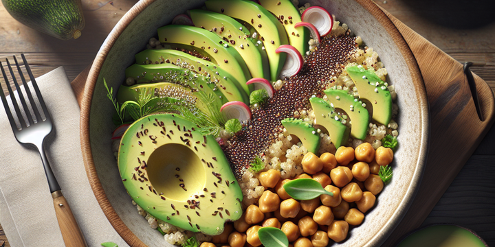 Gezonde quinoa-bowl met avocado en kikkererwten